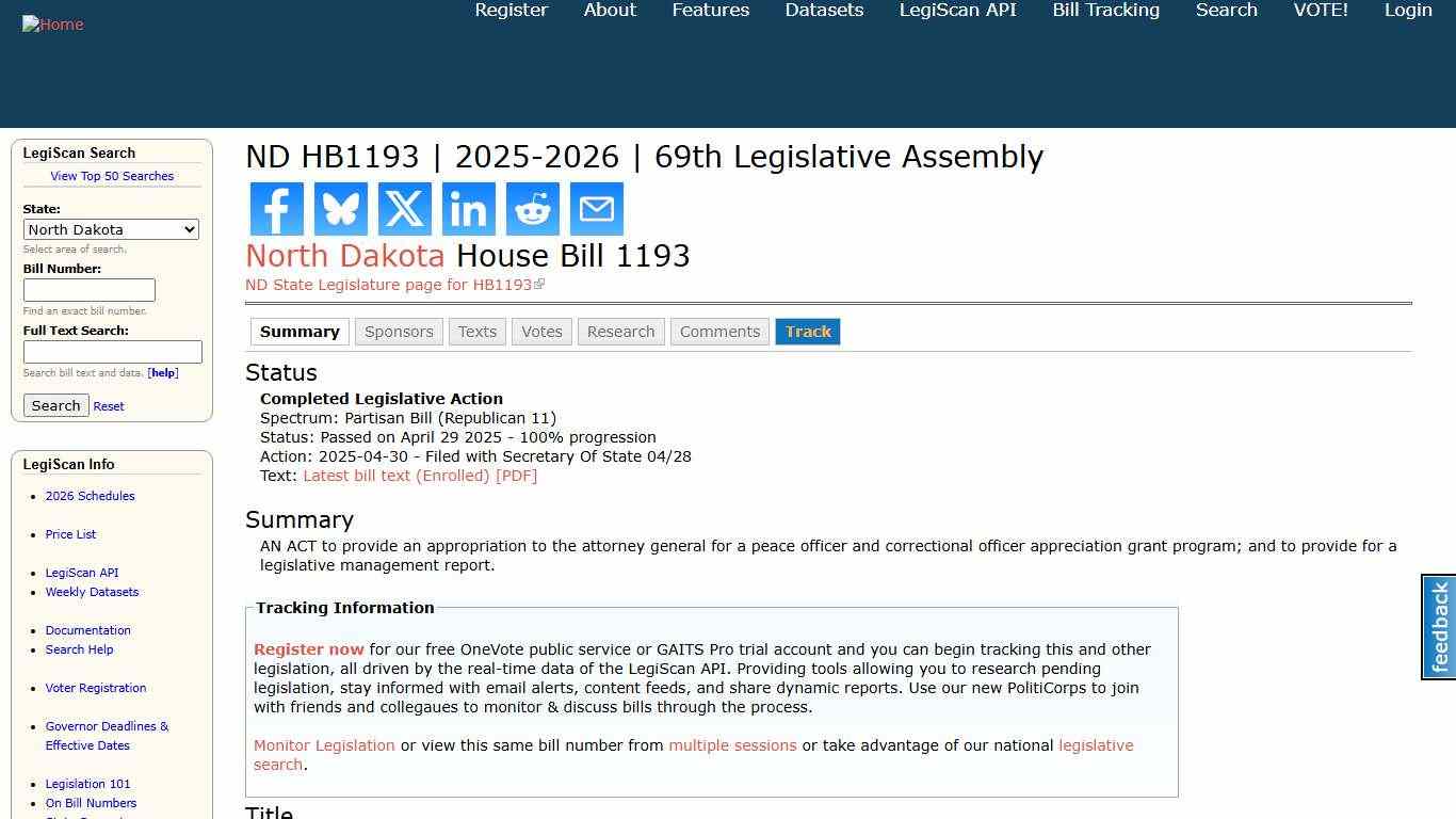 ND HB1193 2025-2026 69th Legislative Assembly LegiScan